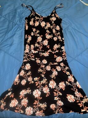 Black Floral Spaghetti Strap Slip Dress with Pink & Cream Blooms by Lascana